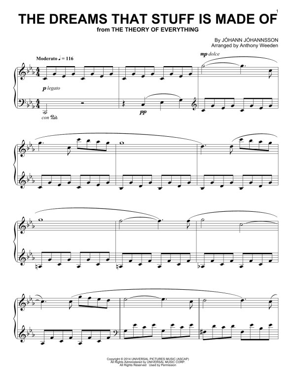 Johann Johannsson The Dreams That Stuff Is Made Of (from The Theory Of Everything) Musik Noten - Piano Solo - 158165-0