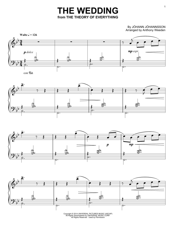 Johann Johannsson The Wedding (from The Theory Of Everything) Musik Noten - Piano Solo - 158174-0