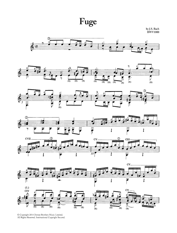Johann Sebastian Bach Fugue In A Minor BWV 1000 Musik Noten - Solo Guitar - 117811-0