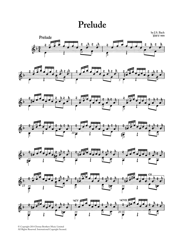 Johann Sebastian Bach Prelude BWV 999 Musik Noten - Solo Guitar - 117816-0