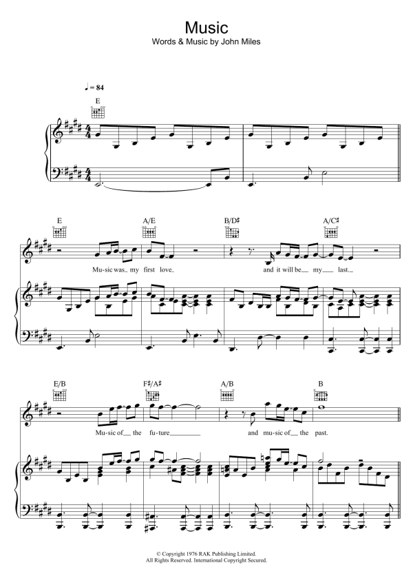John Miles Music Musik Noten - Piano, Vocal & Guitar Chords - 121253-0