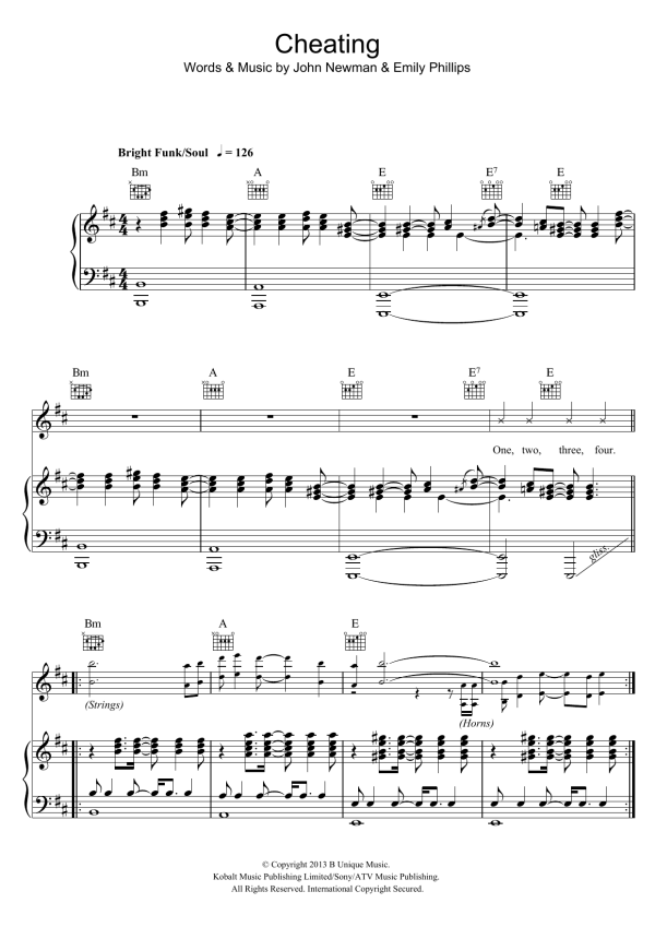John Newman Cheating Musik Noten - Piano, Vocal & Guitar Chords - 116953-0