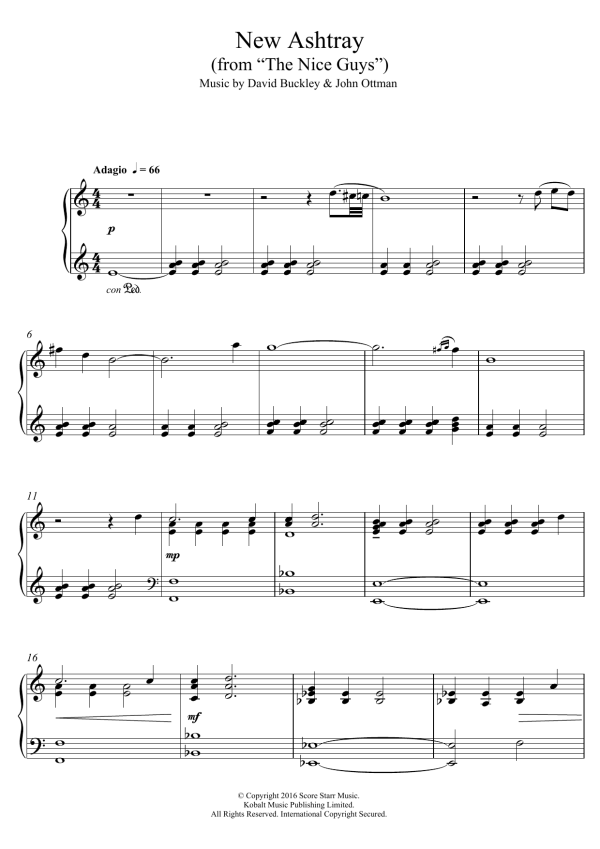John Ottman New Ashtray (from The Nice Guys) Musik Noten - Piano Solo - 124028-0
