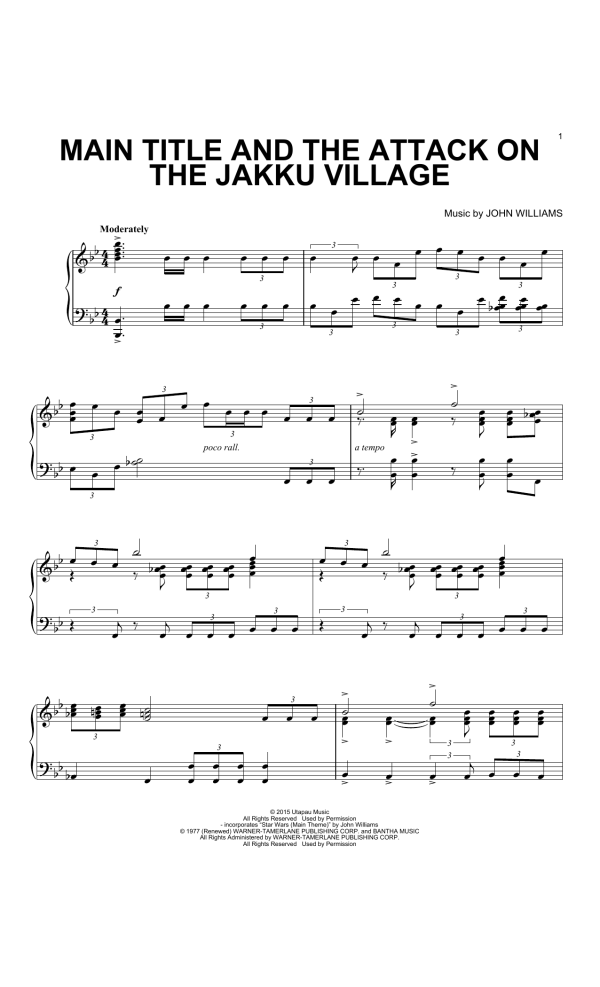John Williams Main Title And The Attack On The Jakku Village Musik Noten - Piano Solo - 163144-0