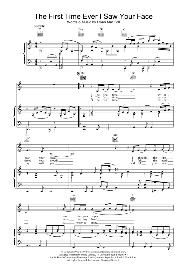 Johnny Mathis The First Time Ever I Saw Your Face Musik Noten - Piano Chords/Lyrics - 117847-0