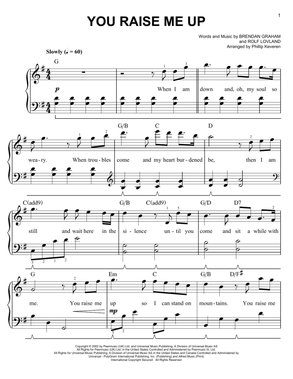 Josh Groban You Raise Me Up (arr. Phillip Keveren) Musik Noten - Easy Piano - 152951-0
