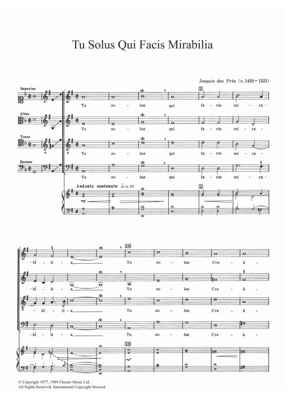 Josquin Des Pres Tu Solis Qui Facis Mirabilia Musik Noten - SATB Choir - 121933-0