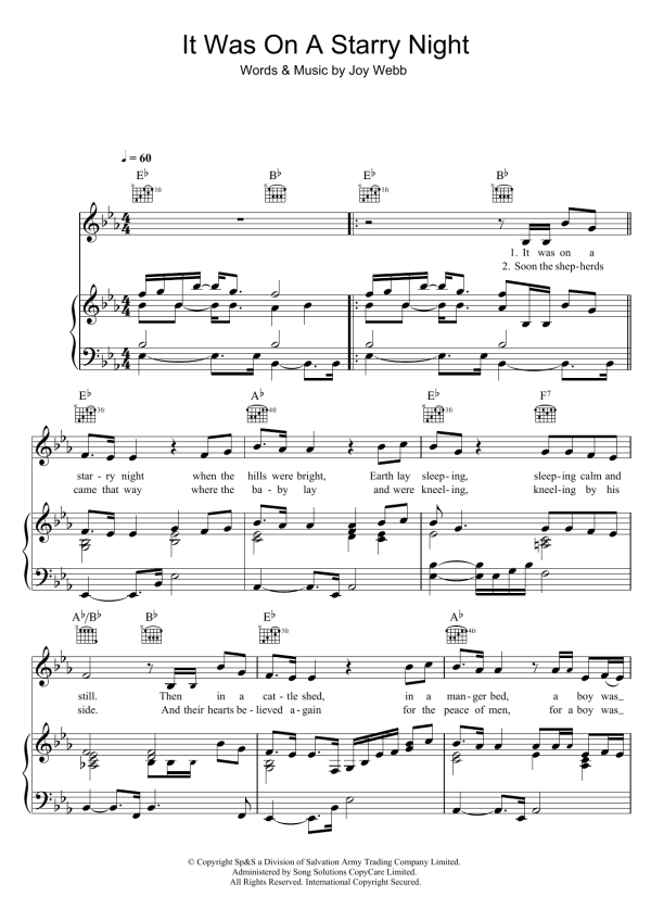Joy Webb (It Was On) A Starry Night Musik Noten - Piano, Vocal & Guitar Chords - 122661-0