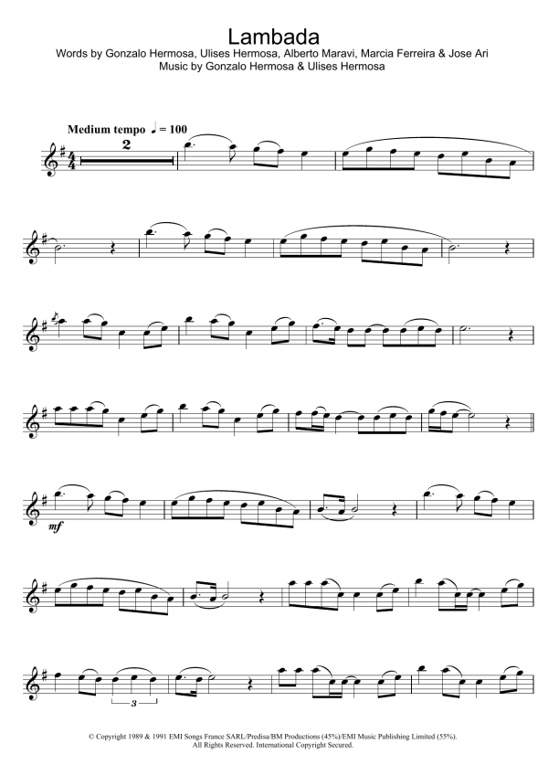 Kaoma Lambada Musik Noten - Piano Chords/Lyrics - 107189-0