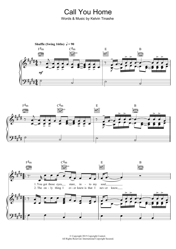 Kelvin Jones Call You Home Musik Noten - Piano, Vocal & Guitar Chords - 122482-0