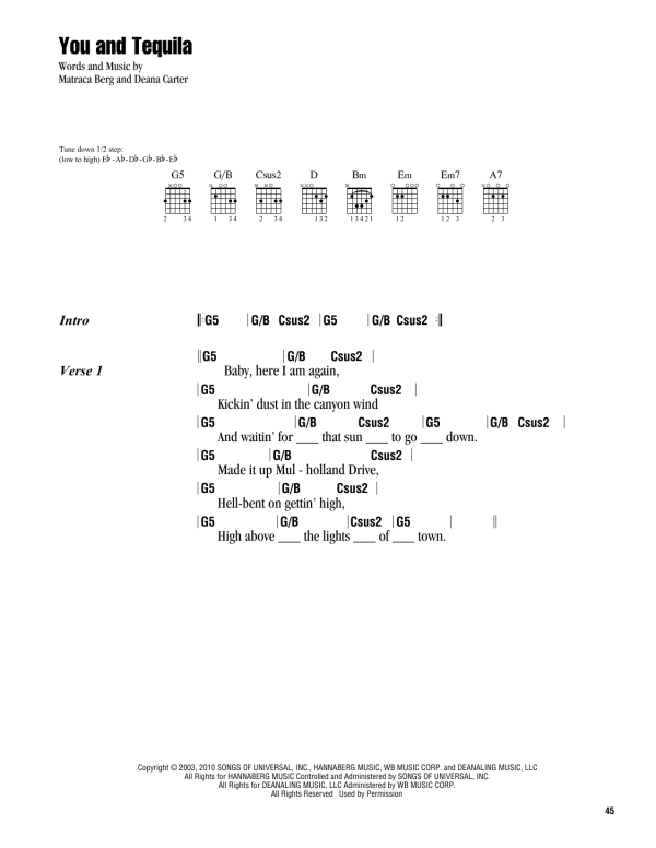 Kenny Chesney featuring Grace Potter You And Tequila Musik Noten - Guitar Chords/Lyrics - 163190-0