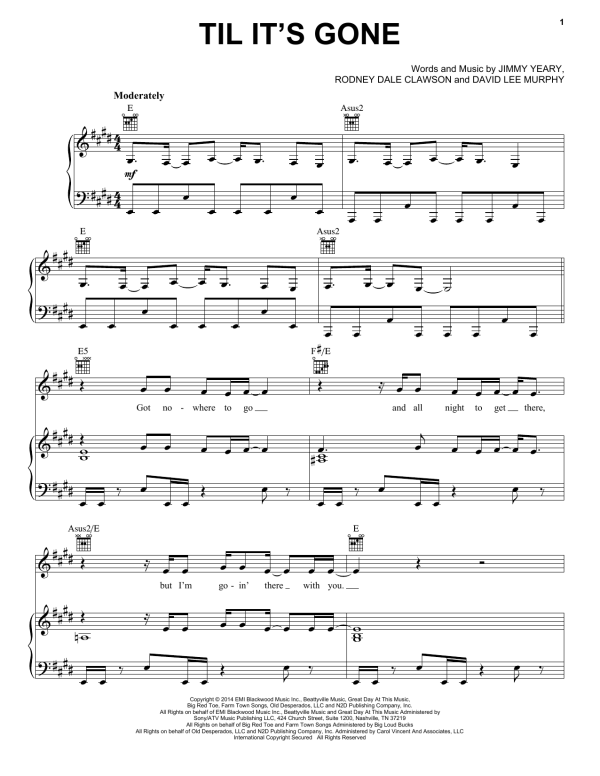 Kenny Chesney Til It's Gone Musik Noten - Piano, Vocal & Guitar Chords - 157509-0