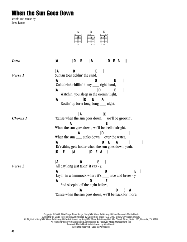 Kenny Chesney & Uncle Kracker When The Sun Goes Down Musik Noten - Guitar Chords/Lyrics - 163287-0