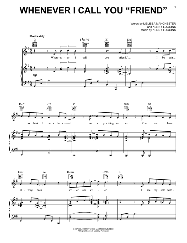 Kenny Loggins Whenever I Call You "Friend" Musik Noten - Piano, Vocal & Guitar Chords - 156455-0