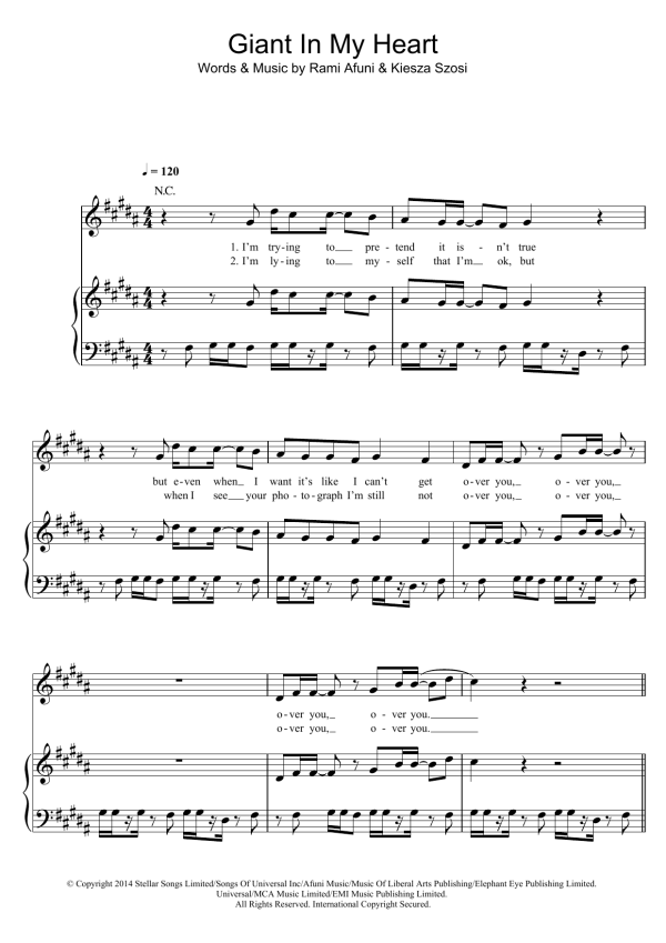 Kiesza Giant In My Heart Musik Noten - Piano, Vocal & Guitar Chords - 119750-0