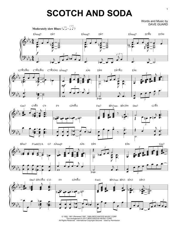 Kingston Trio Scotch And Soda [Jazz version] Musik Noten - Piano Solo - 178395-0