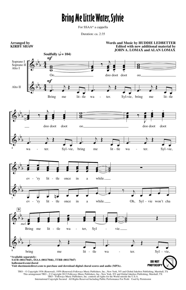 Kirby Shaw Bring Me Lil'l Water, Sylvie Musik Noten - TTBB Choir - 96672-0