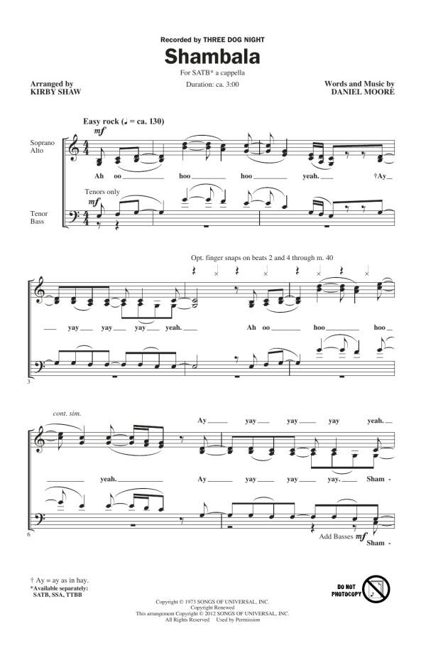 Kirby Shaw Shambala Musik Noten - TTBB Choir - 92817-0
