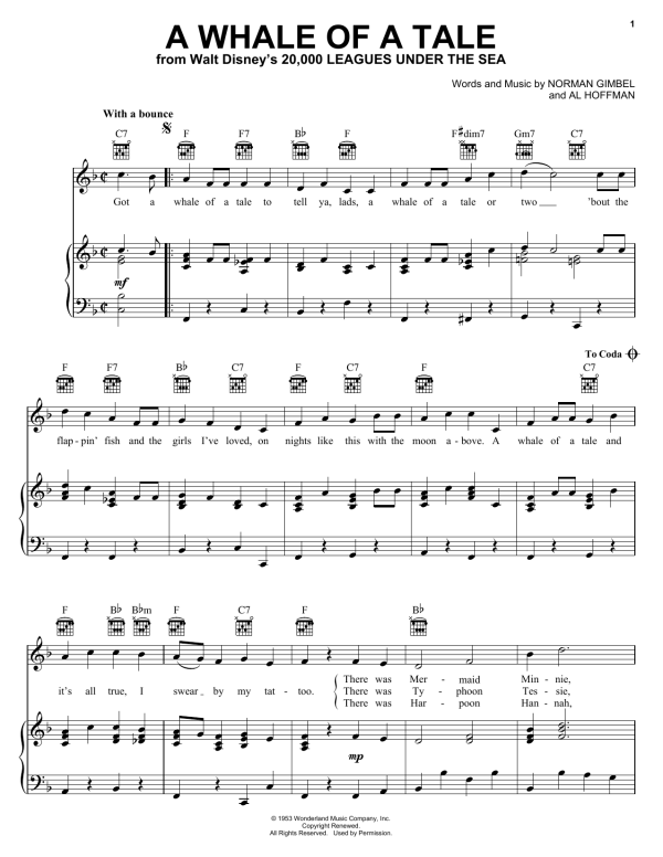 Kirk Douglas A Whale Of A Tale (from 20,000 Leagues Under The Sea) Musik Noten - Easy Piano - 150809-0