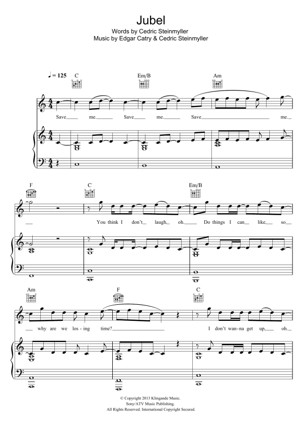 Klingande Jubel Musik Noten - Piano, Vocal & Guitar Chords - 118700-0