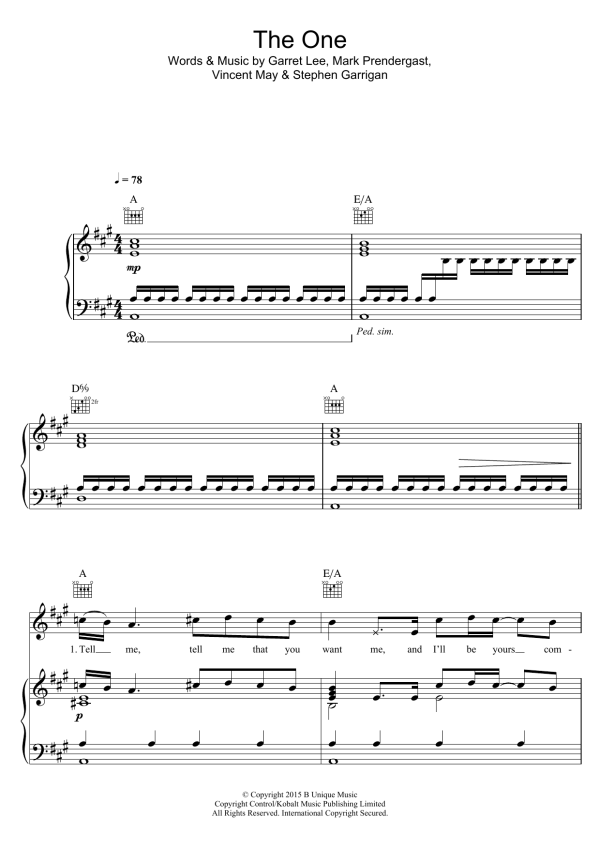 Kodaline The One Musik Noten - Piano, Vocal & Guitar Chords - 120900-0