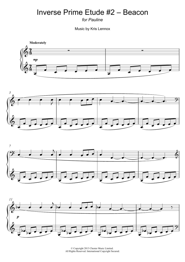 Kris Lennox Inverse Prime Etude #2 - Beacon Musik Noten - Piano Solo - 117614-0