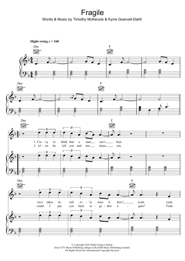 Kygo Fragile (featuring Labrinth) Musik Noten - Piano, Vocal & Guitar Chords - 123291-0