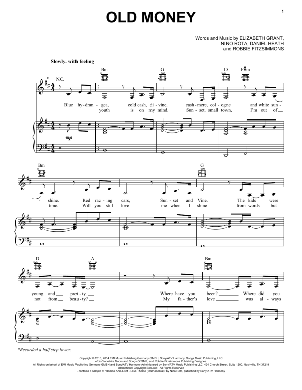 Lana Del Rey Old Money Musik Noten - Piano, Vocal & Guitar Chords - 155975-0