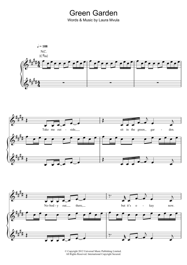 Laura Mvula Green Garden Musik Noten - Piano, Vocal & Guitar Chords - 118622-0
