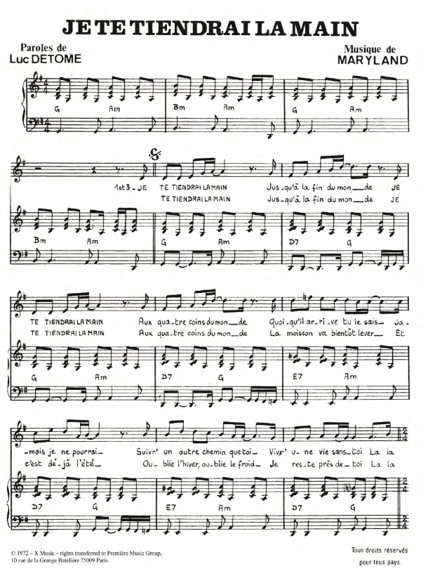Laurent Rossi Je Te Tiendrai La Main Musik Noten - Piano & Vocal - 119711-0