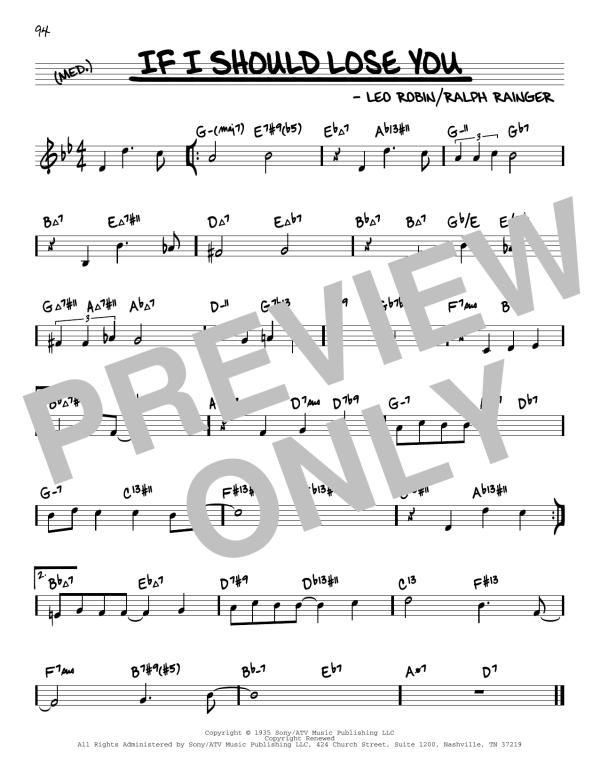 Leo Robin If I Should Lose You Musik Noten - Real Book – Enhanced Chords - 178438-0