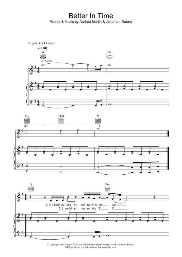Leona Lewis Better In Time Musik Noten - Piano, Vocal & Guitar Chords - 110251-0