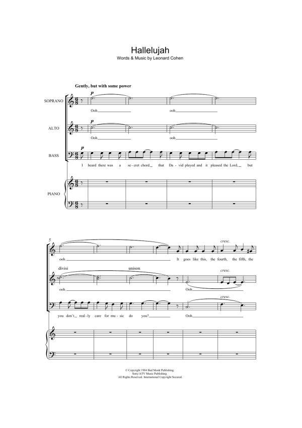 Leonard Cohen Hallelujah (arr. Jonathan Wikeley) Musik Noten - SAB Choir - 117673-0