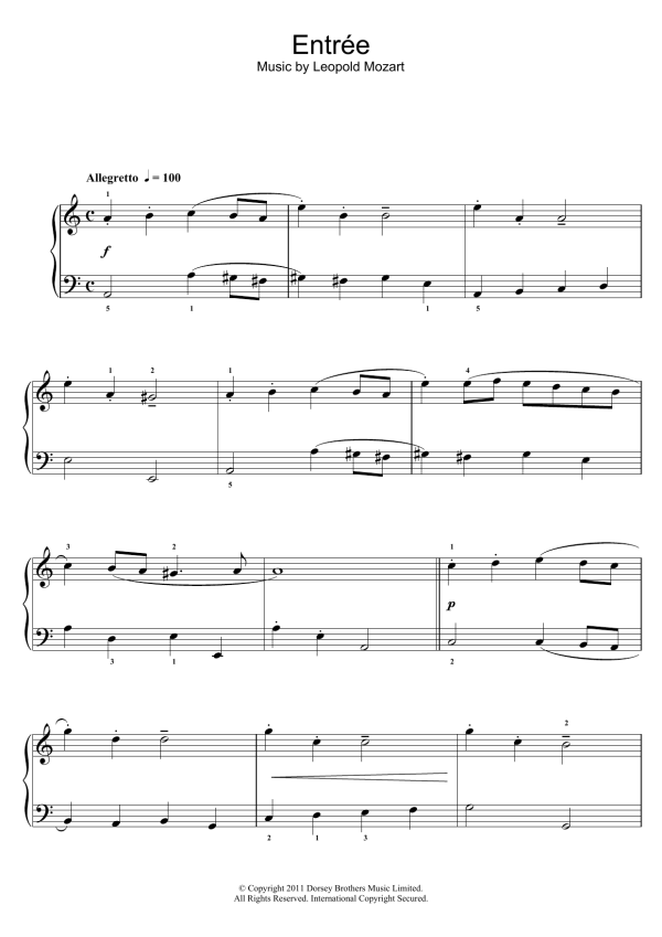 Leopold Mozart Entree Musik Noten - Piano Solo - 110664-0