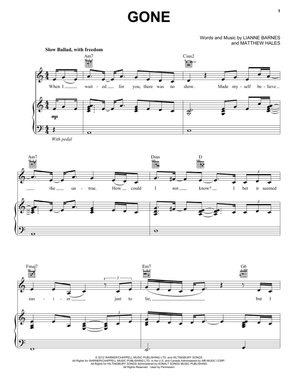 Lianne La Havas Gone Musik Noten - Piano, Vocal & Guitar Chords - 158908-0