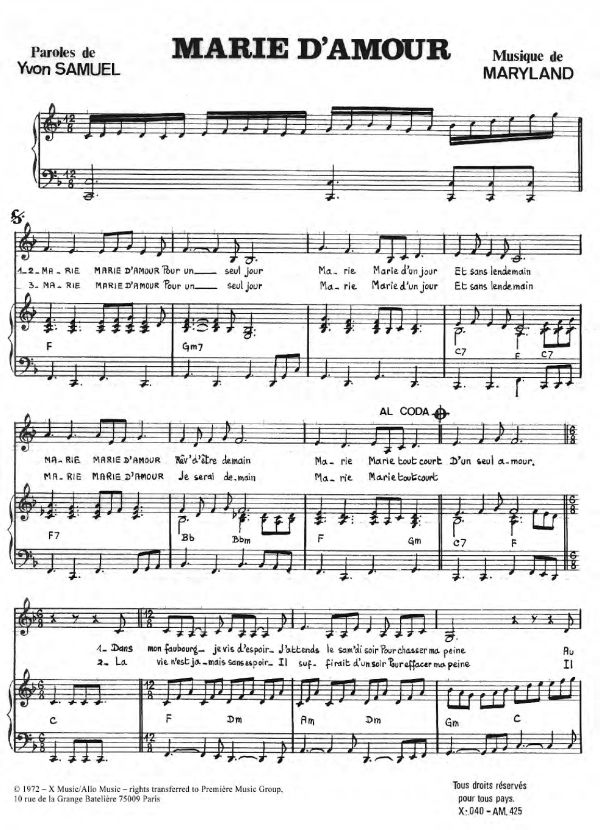 Liliane Lancetti Marie D'Amour Musik Noten - Piano & Vocal - 119596-0