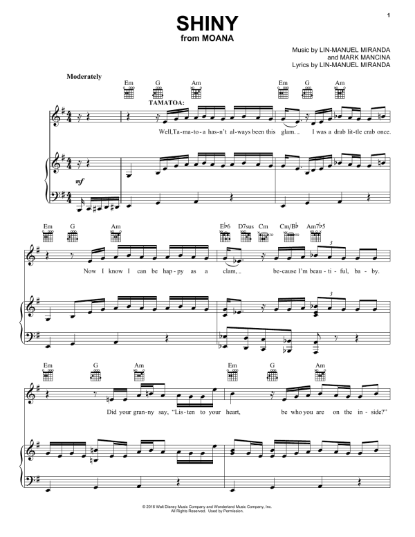 Lin-Manuel Miranda Shiny (from Moana) Musik Noten - Easy Piano - 178749-0