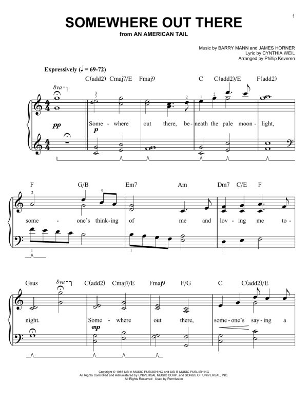 Linda Ronstadt & James Ingram Somewhere Out There (arr. Phillip Keveren) Musik Noten - Easy Piano - 152953-0