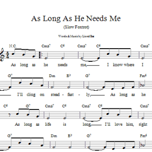 Lionel Bart As Long As He Needs Me Musik Noten - Piano & Vocal - 151006-0