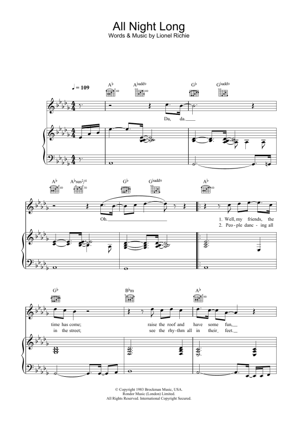 Lionel Richie All Night Long (All Night) Musik Noten - Guitar Chords/Lyrics - 116729-0