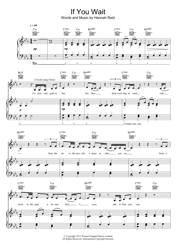London Grammar If You Wait Musik Noten - Piano, Vocal & Guitar Chords - 121438-0