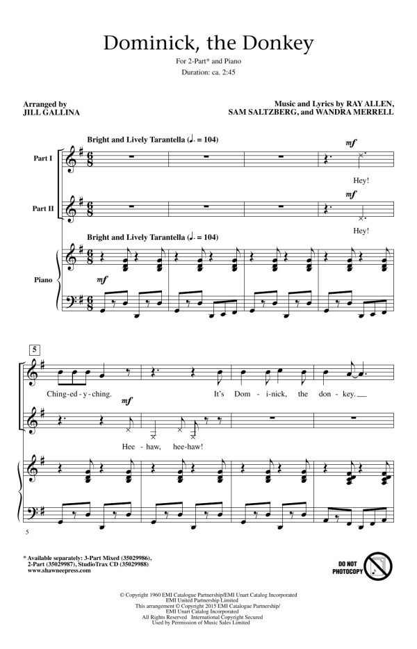 Lou Monte Dominick, The Donkey (arr. Jill Gallina) Musik Noten - 2-Part Choir - 158885-0