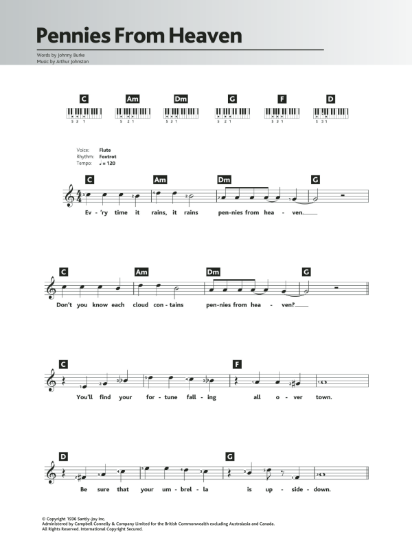 Louis Armstrong Pennies From Heaven Musik Noten - Piano Chords/Lyrics - 119660-0