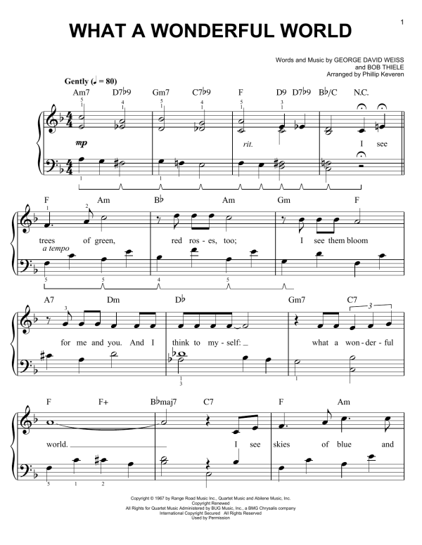 Louis Armstrong What A Wonderful World (arr. Phillip Keveren) Musik Noten - Easy Piano - 152950-0