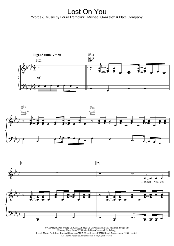 LP Lost On You Musik Noten - Piano, Vocal & Guitar Chords - 123764-0