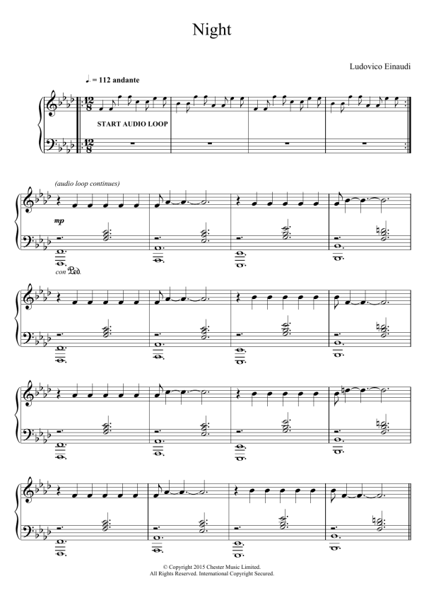 Ludovico Einaudi Night (inc. free backing track) Musik Noten - Piano Solo - 121797-0