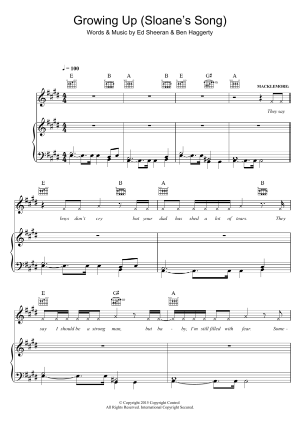Macklemore & Ryan Lewis Growing Up (featuring Ed Sheeran) Musik Noten - Piano, Vocal & Guitar Chords - 121853-0