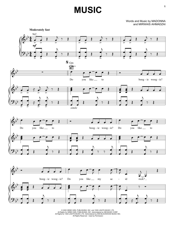 Madonna Music Musik Noten - Piano, Vocal & Guitar Chords - 157349-0