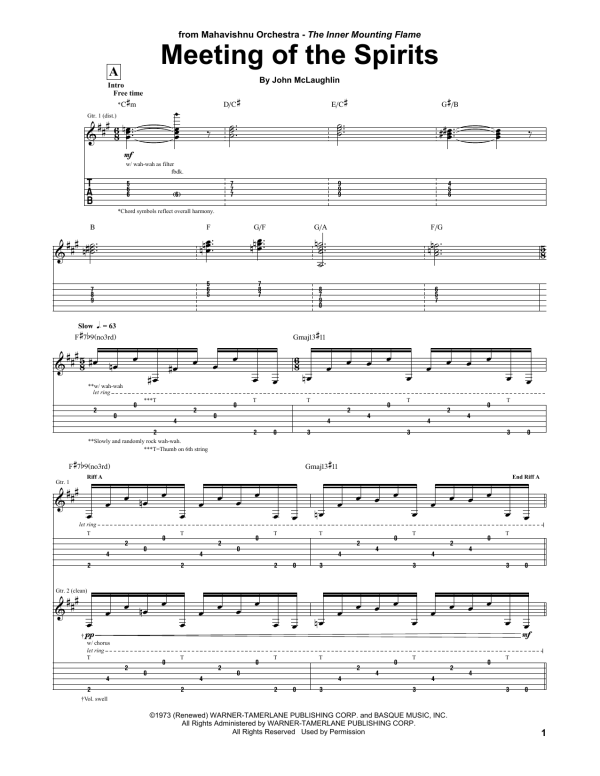 Mahavishnu Orchestra Meeting Of The Spirits Musik Noten - Guitar Tab - 162191-0
