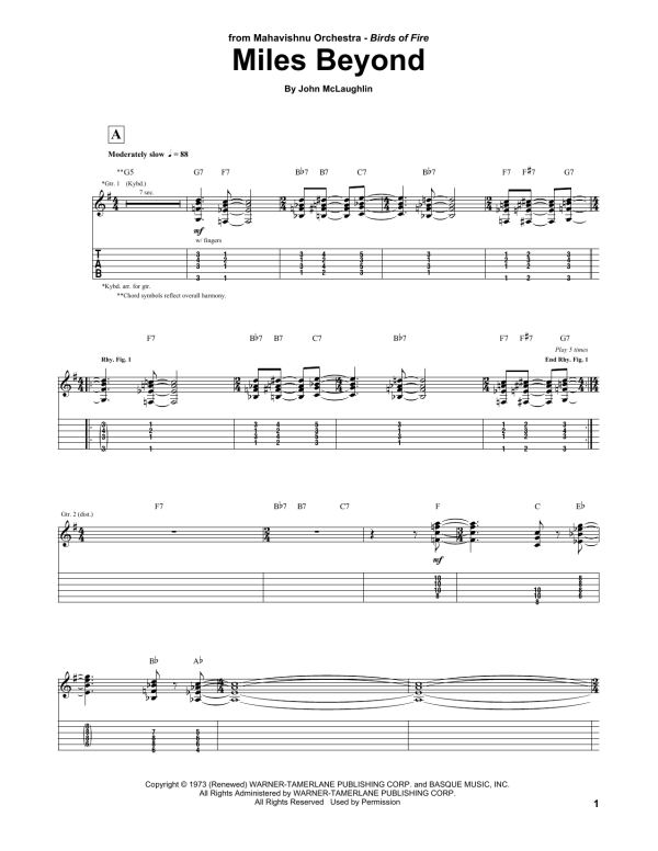 Mahavishnu Orchestra Miles Beyond Musik Noten - Guitar Tab - 162197-0